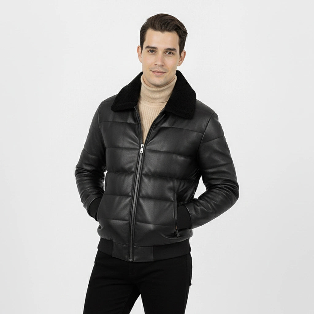 CWJ25-06-mens-black-puffer-leather-jacket-with-faux-fur-collar-coder-stitch (3)