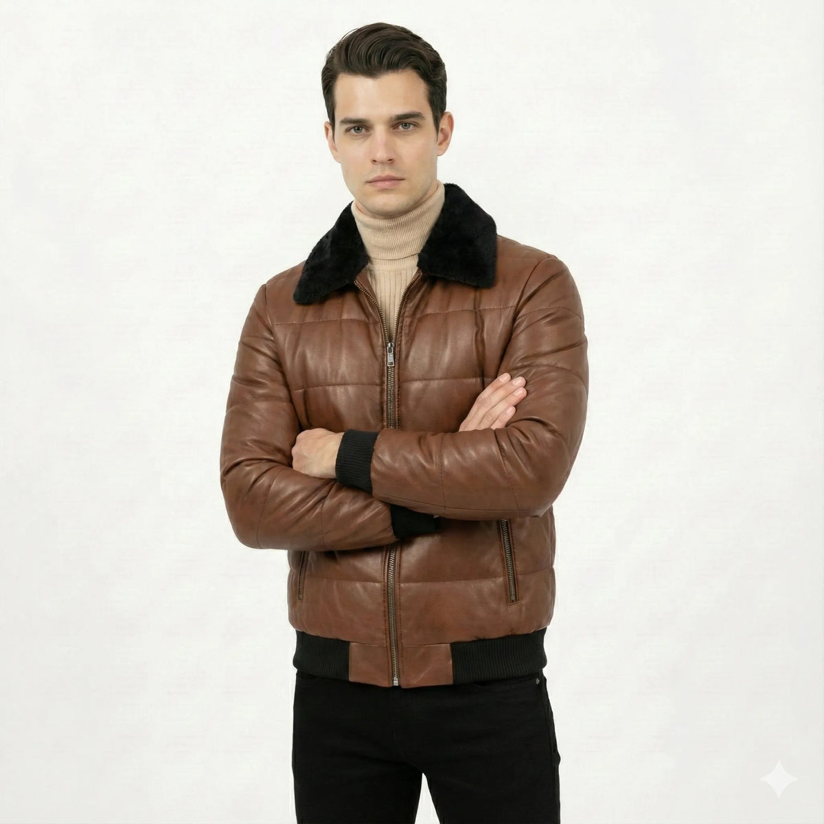 CWJ25-14-brown-faux-leather-puffer-jacket-with-black-fur-collar-men-coder-stitch (4)