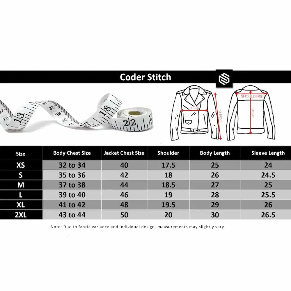 MEN JACKET SIZE CHART CODER STITCH