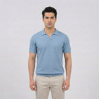 Sky Blue Textured V-Neck Polo