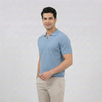 Sky Blue Textured V-Neck Polo