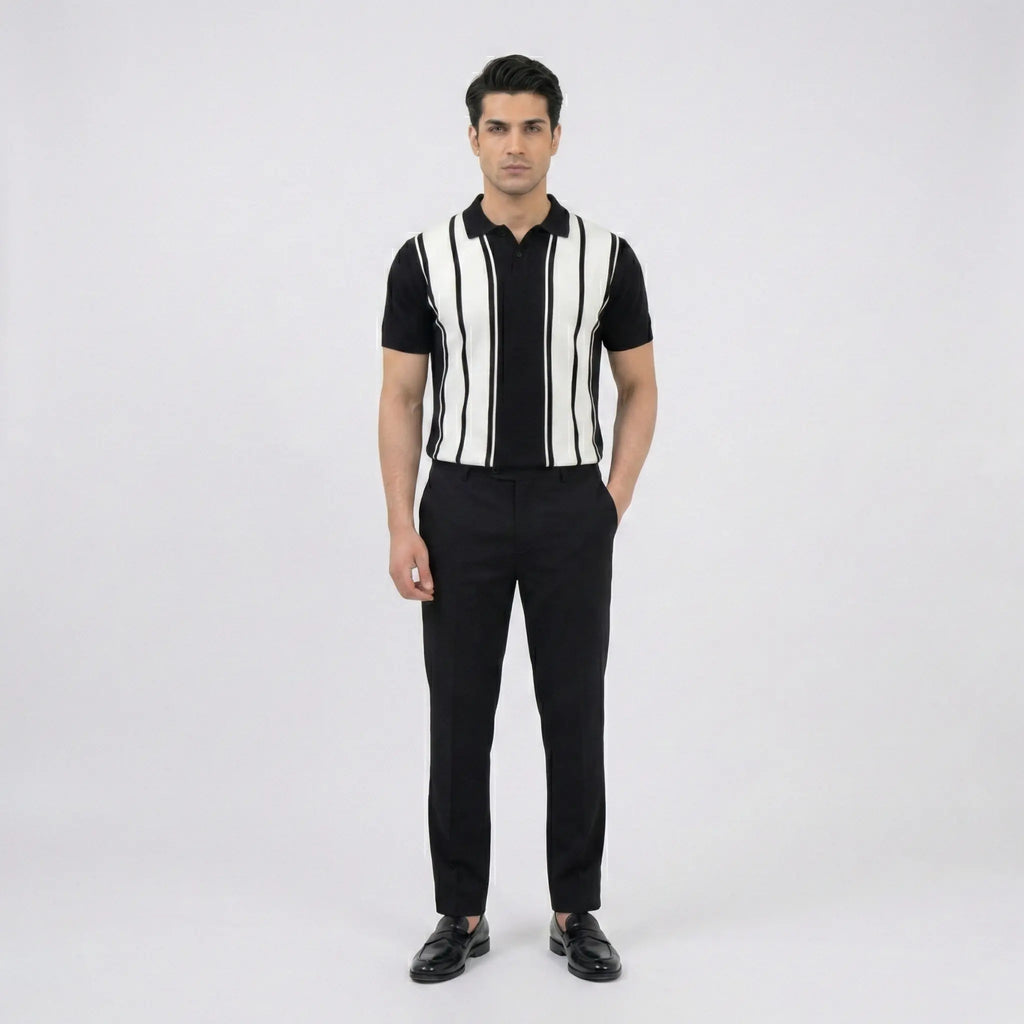 Vertical Stripe Retro Knit Polo