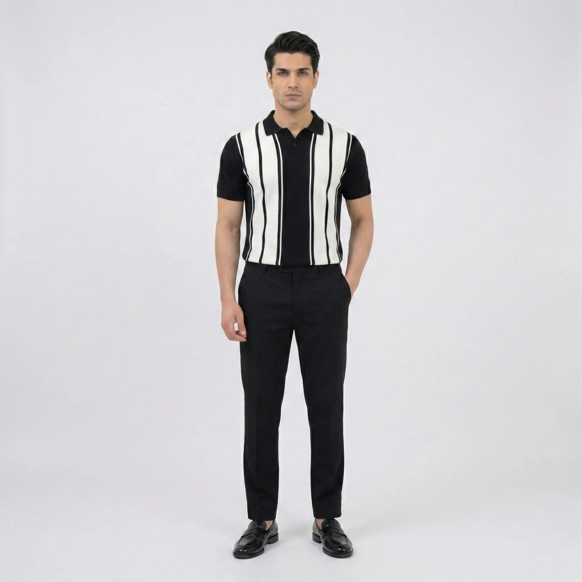Vertical Stripe Retro Knit Polo