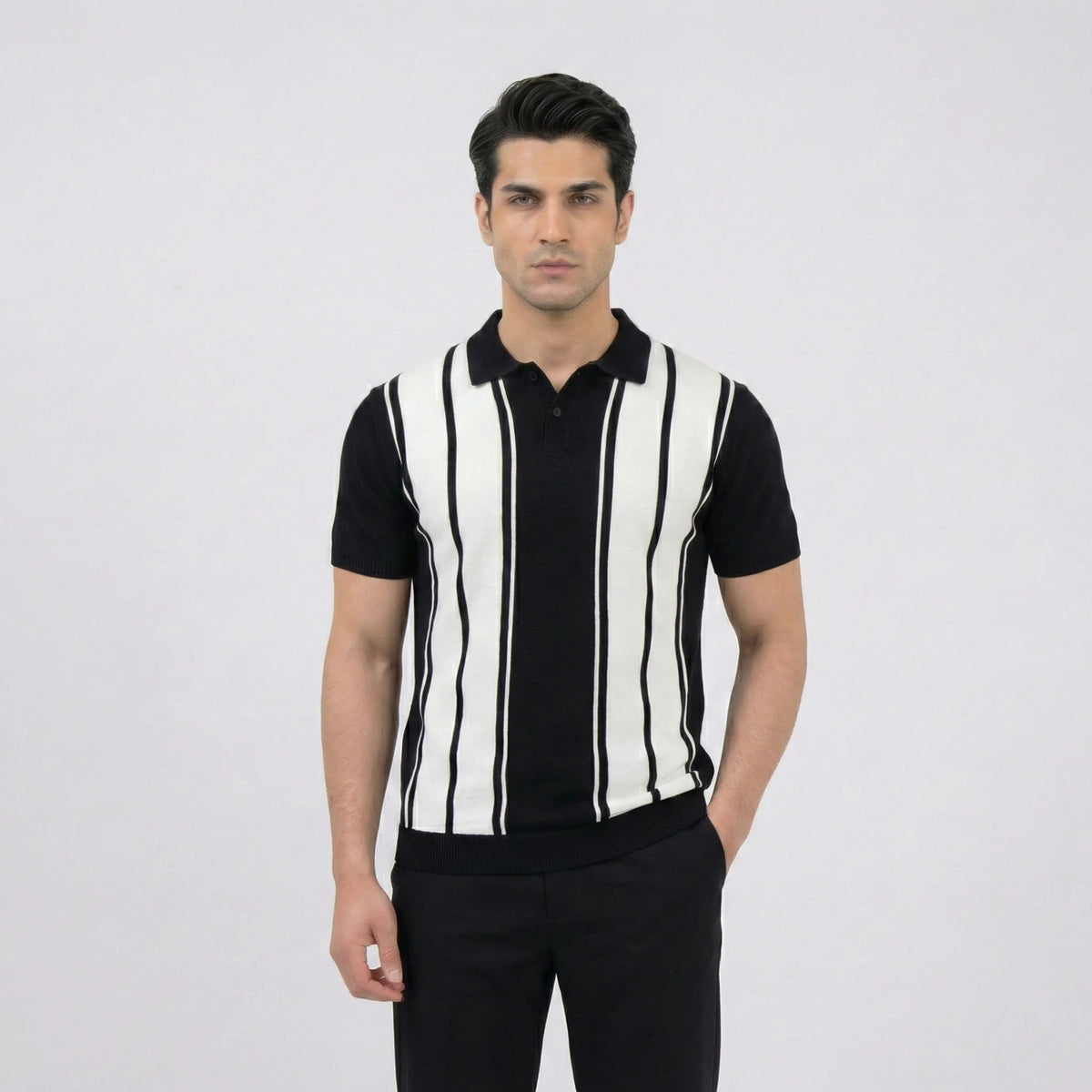 Vertical Stripe Retro Knit Polo