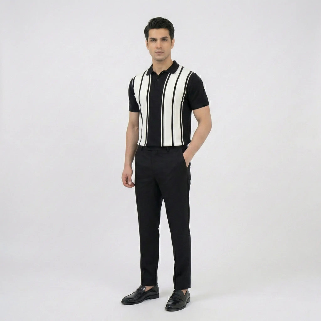 Vertical Stripe Retro Knit Polo