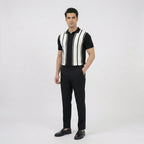 Vertical Stripe Retro Knit Polo