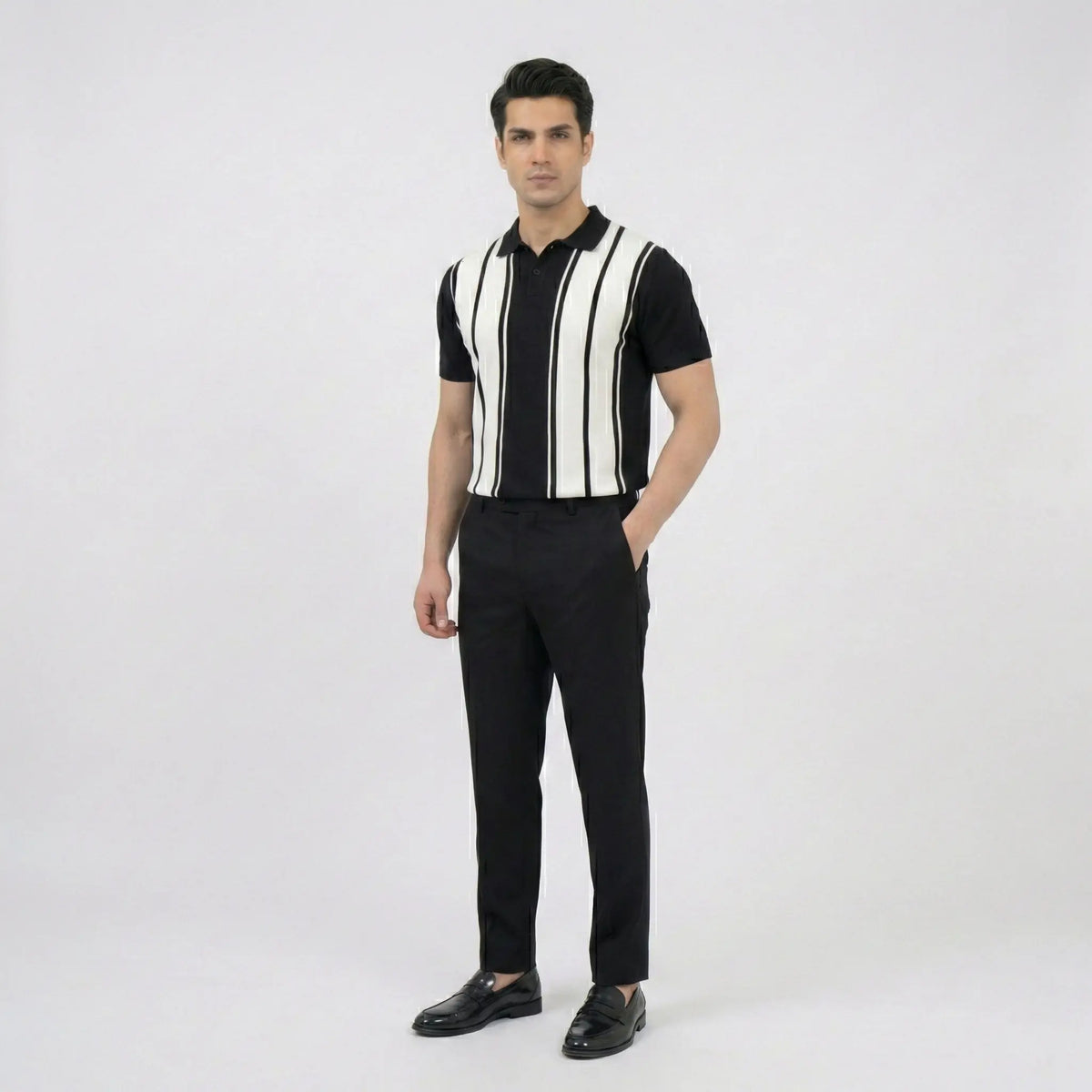 Vertical Stripe Retro Knit Polo