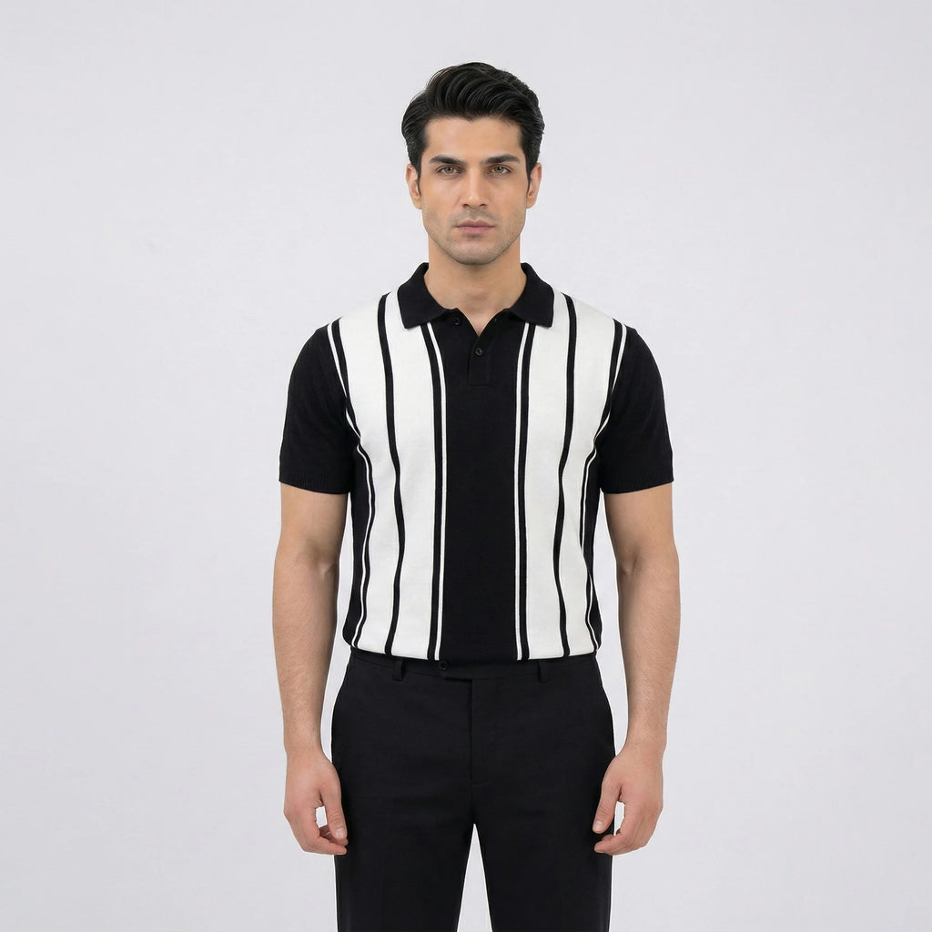 Vertical Stripe Retro Knit Polo
