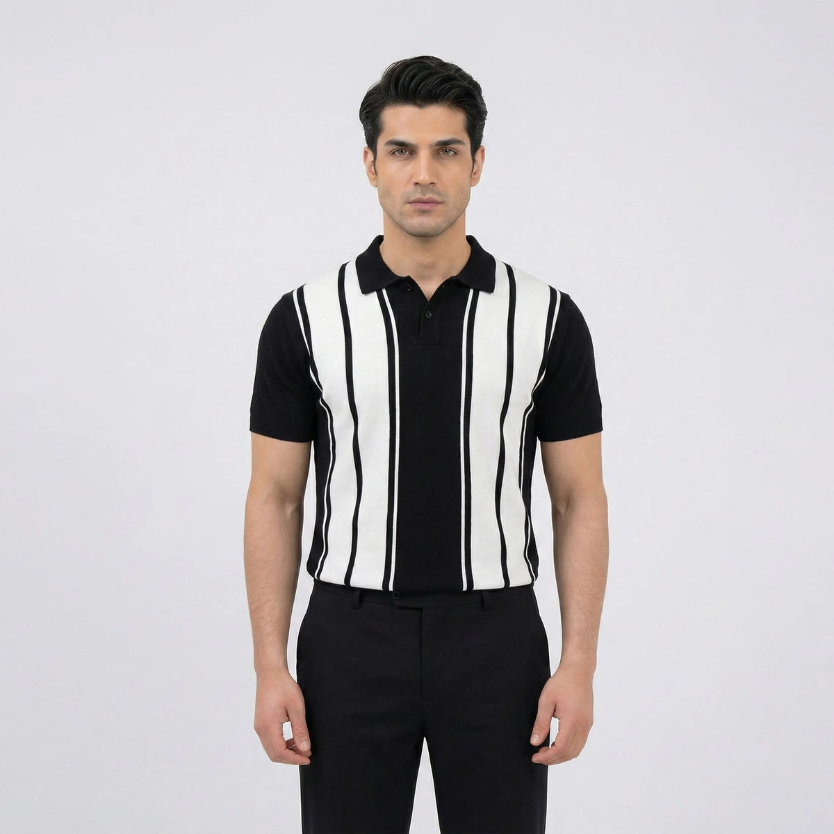 Vertical Stripe Retro Knit Polo