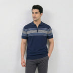 Navy Quarter-Zip Striped Polo