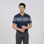 Navy Quarter-Zip Striped Polo