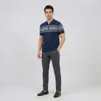 Navy Quarter-Zip Striped Polo