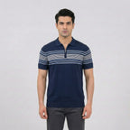 Navy Quarter-Zip Striped Polo
