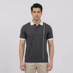 Charcoal Vertical Stripe Knit Polo