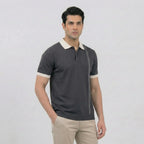 Charcoal Vertical Stripe Knit Polo