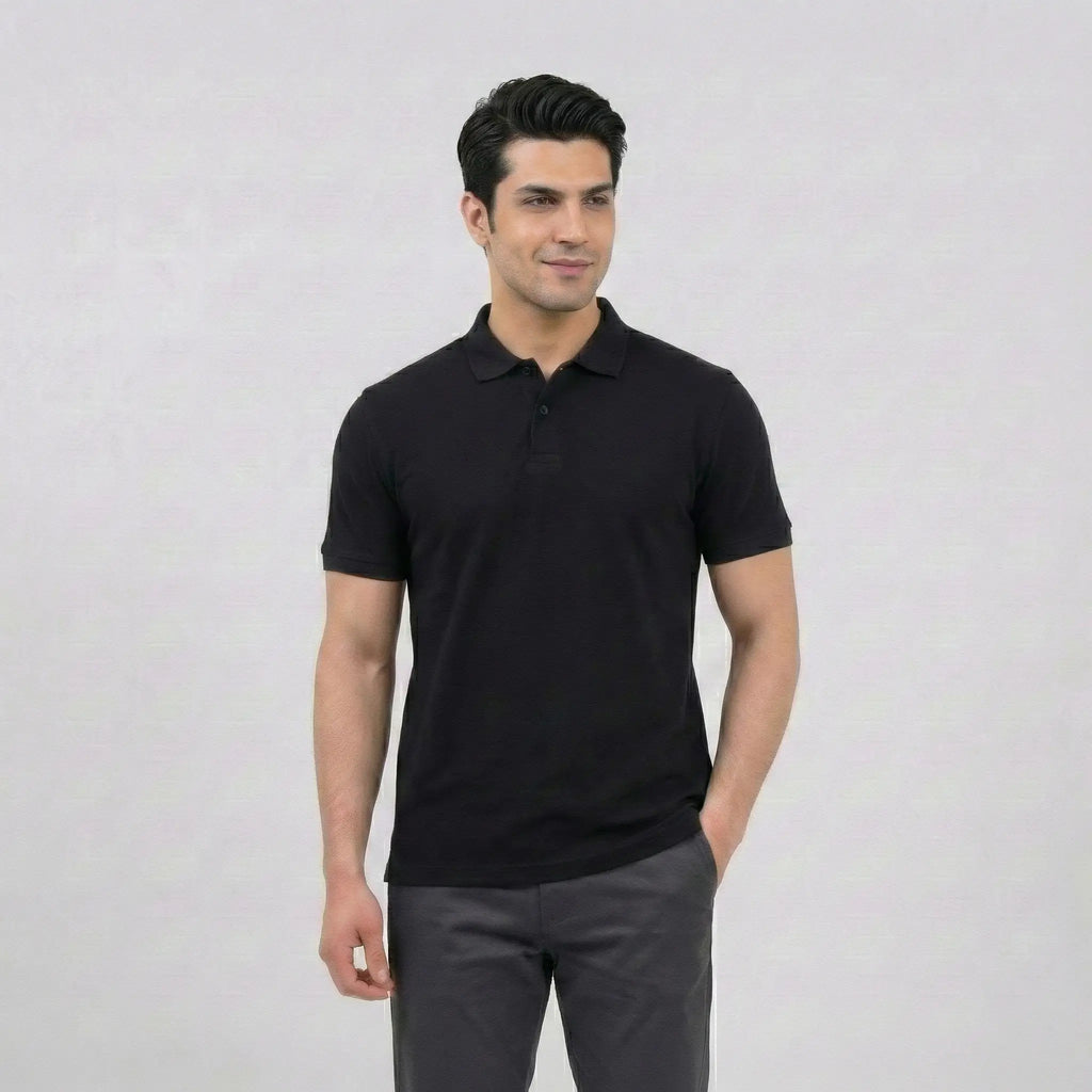 Essential Jet Black Pique Polo