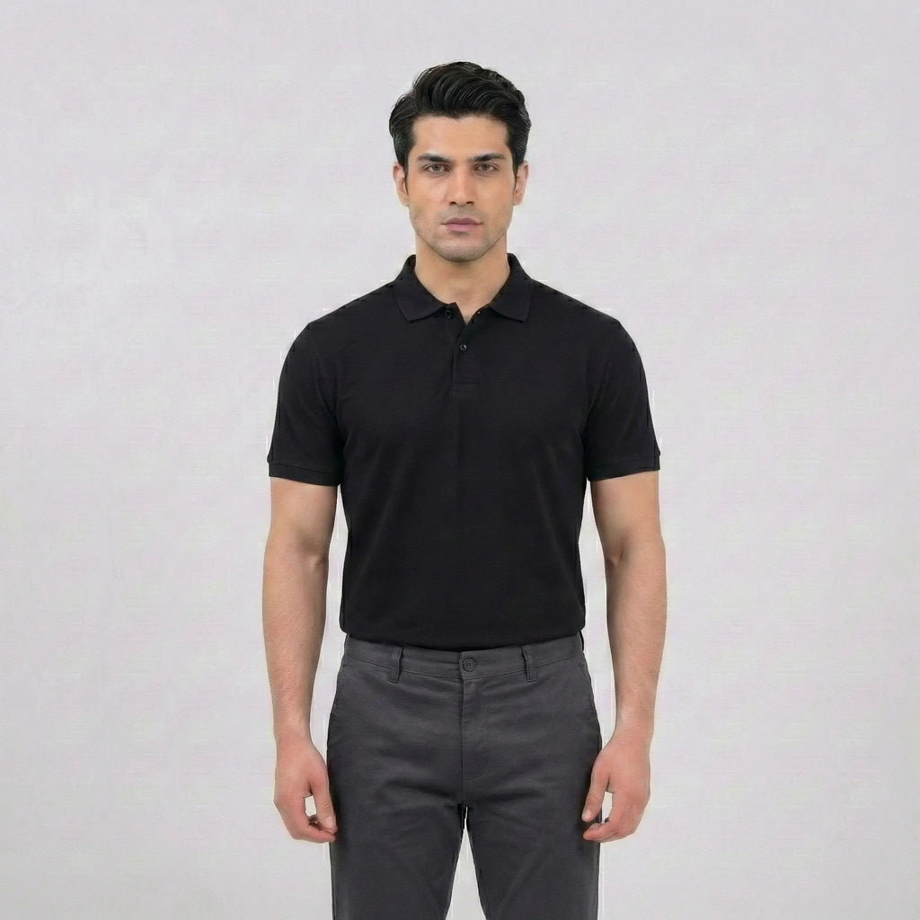 Essential Jet Black Pique Polo