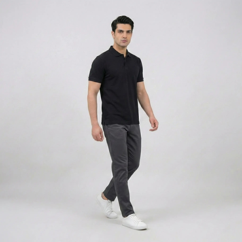 Essential Jet Black Pique Polo