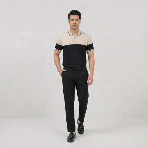 Beige Black Panel Polo