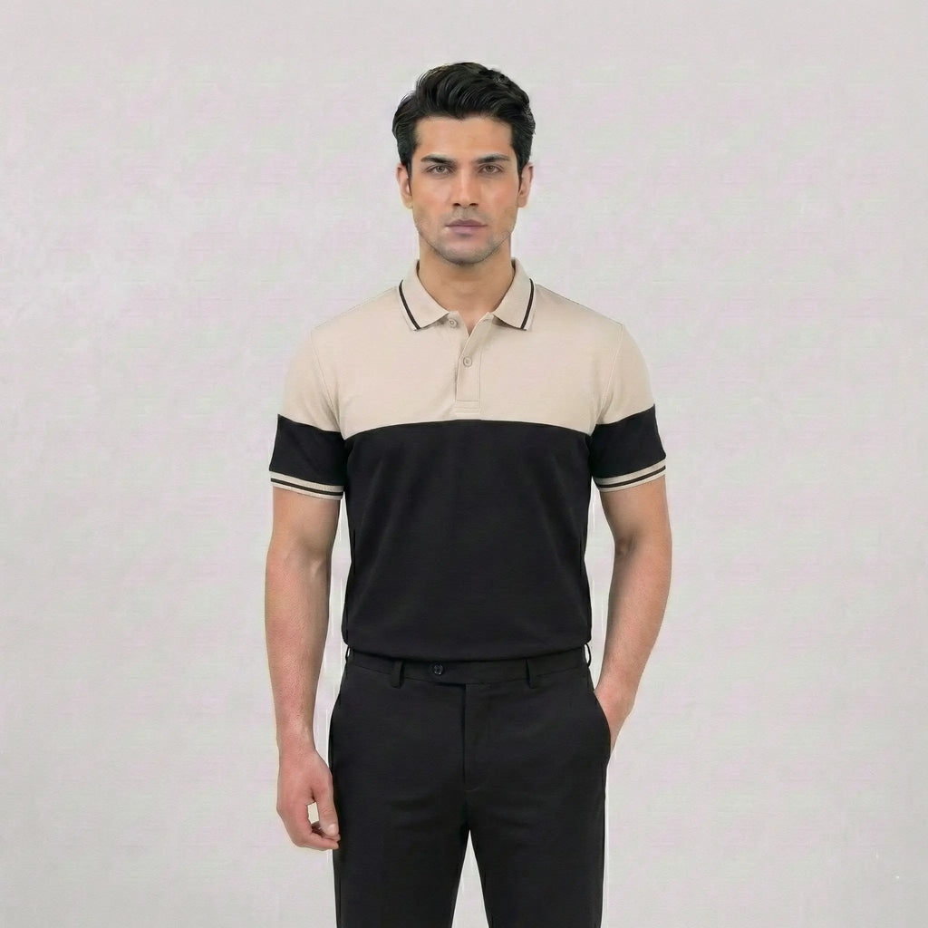 Beige Black Panel Polo