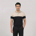 Beige Black Panel Polo