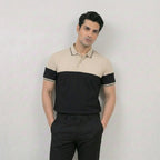 Beige Black Panel Polo