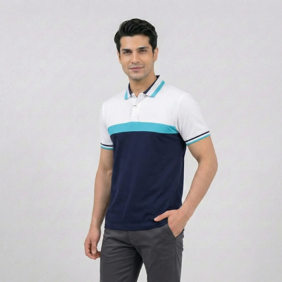 Tricolor Nautical Panel Pique Polo