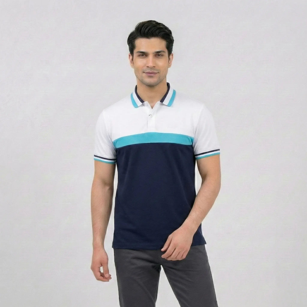 Tricolor Nautical Panel Pique Polo