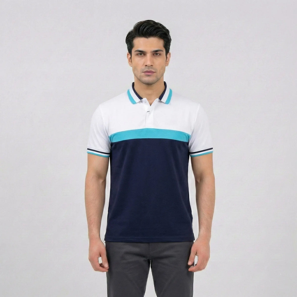 Tricolor Nautical Panel Pique Polo