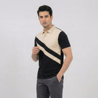 Diagonal Beige Black Polo Shirt