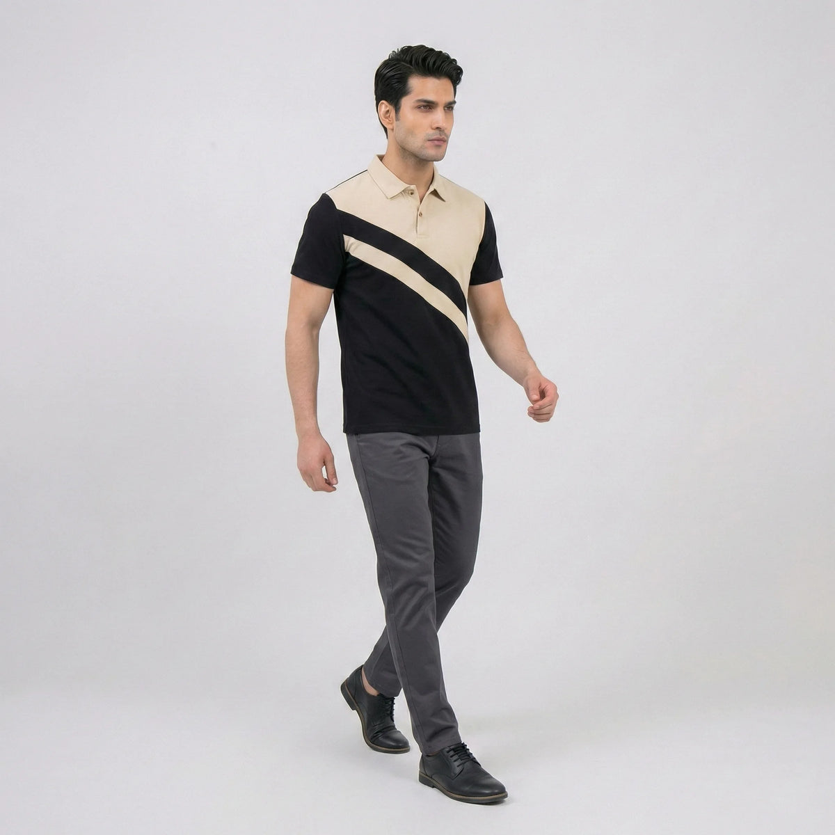 Diagonal Beige Black Polo Shirt