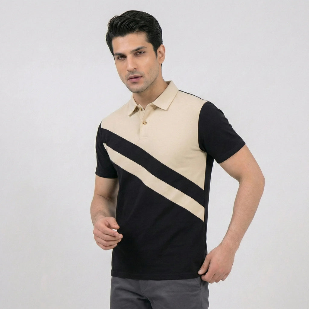 Diagonal Beige Black Polo Shirt