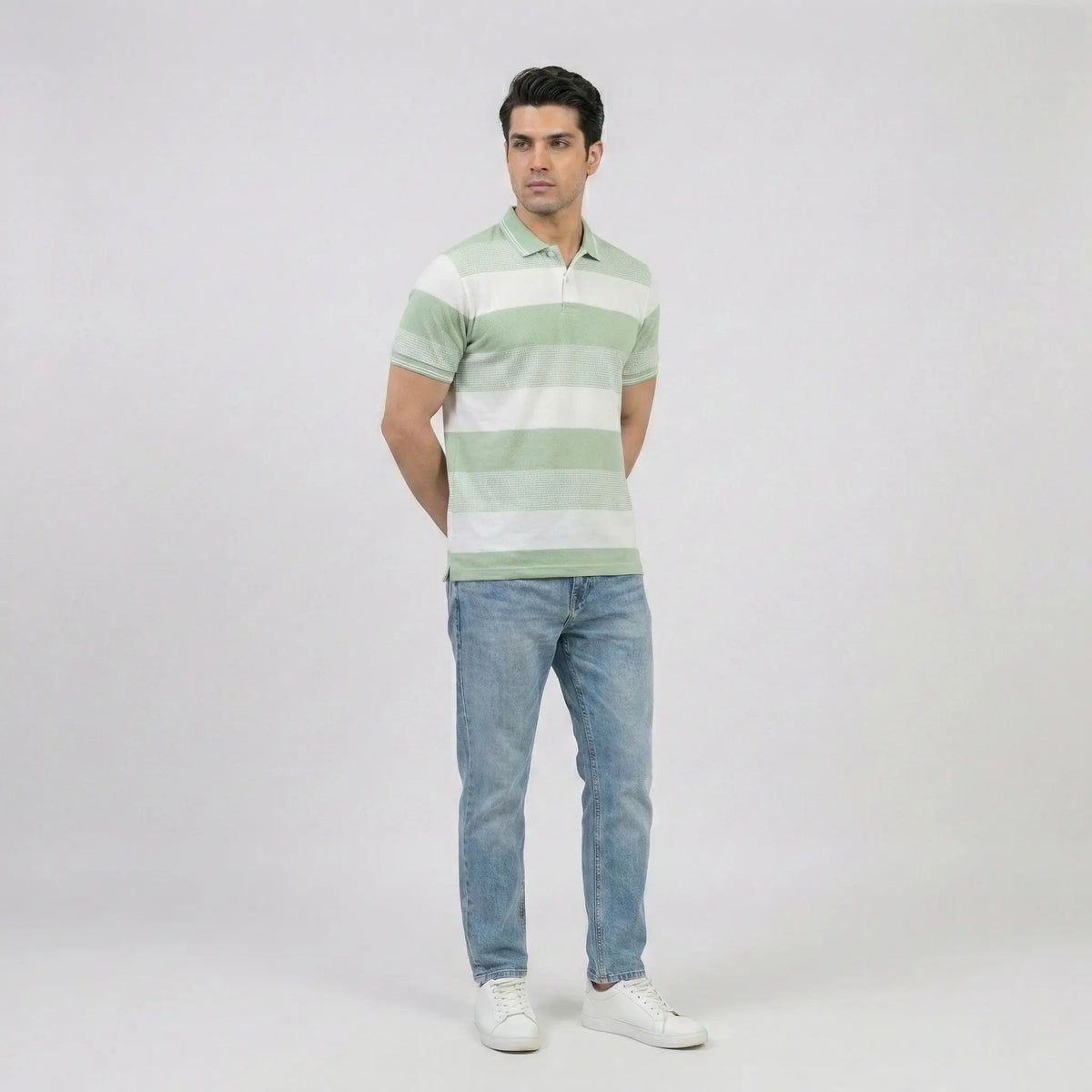 Sage Green Horizontal Striped Polo