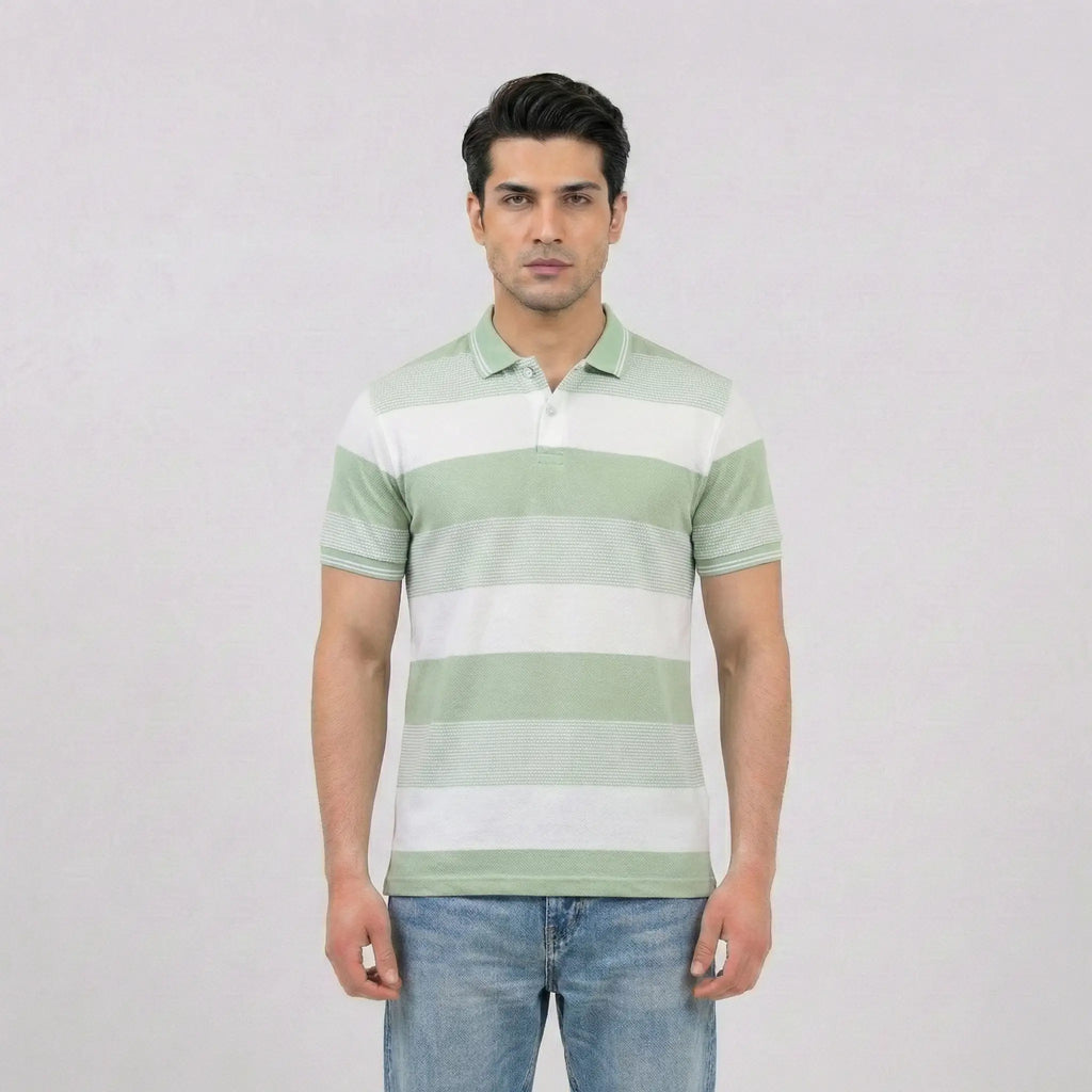 Sage Green Horizontal Striped Polo