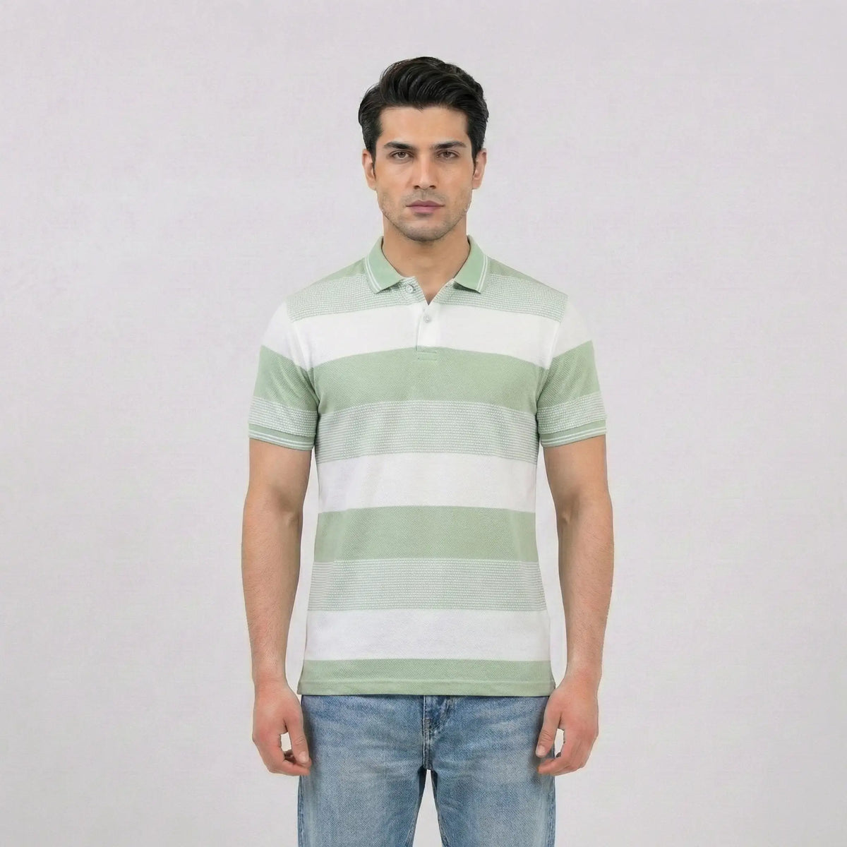 Sage Green Horizontal Striped Polo