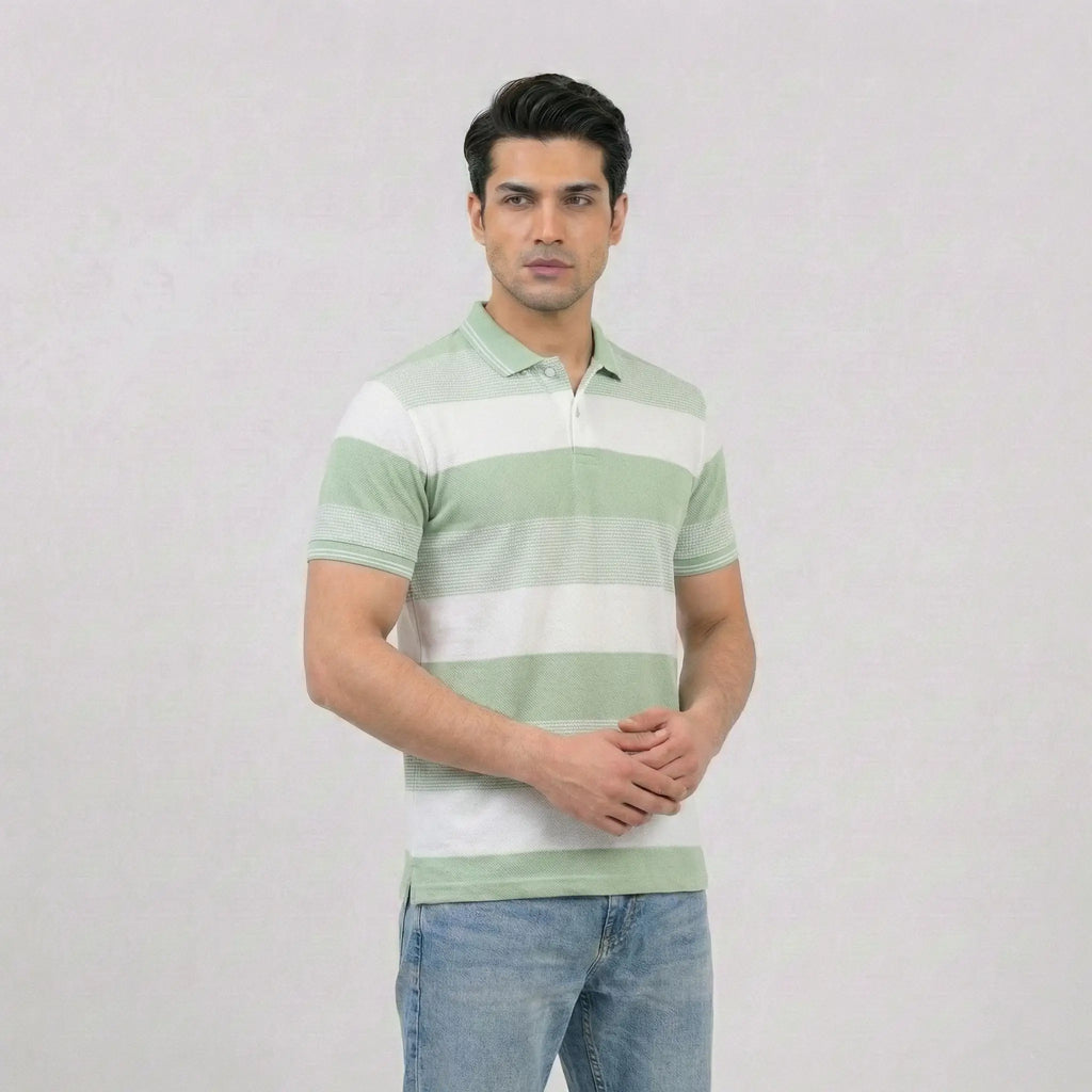 Sage Green Horizontal Striped Polo