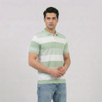 Sage Green Horizontal Striped Polo
