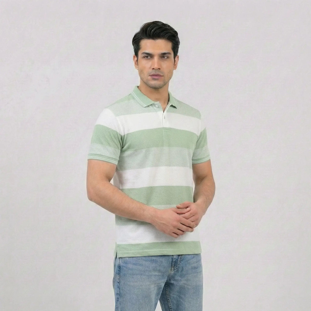 Sage Green Horizontal Striped Polo