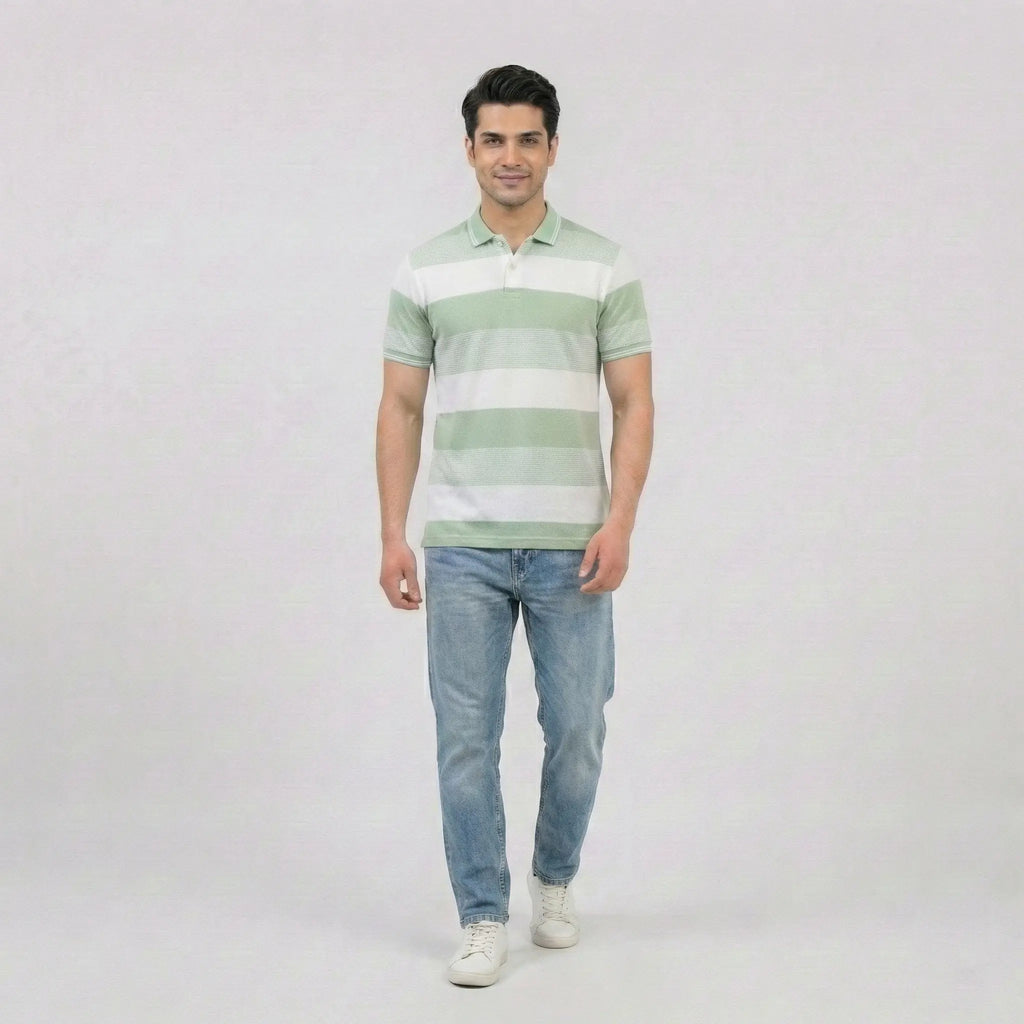 Sage Green Horizontal Striped Polo