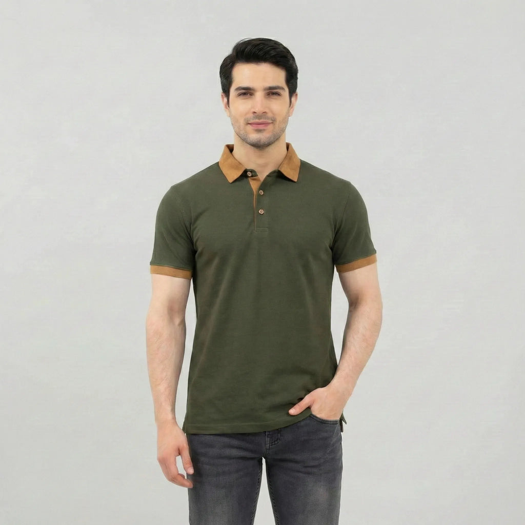 Olive Contrast Trim Designer Polo