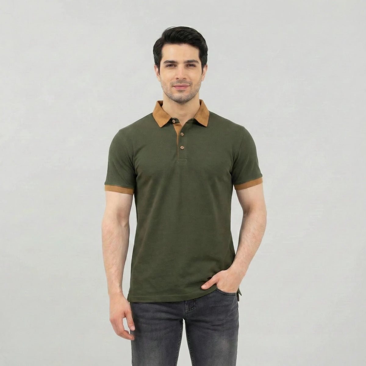 Olive Contrast Trim Designer Polo