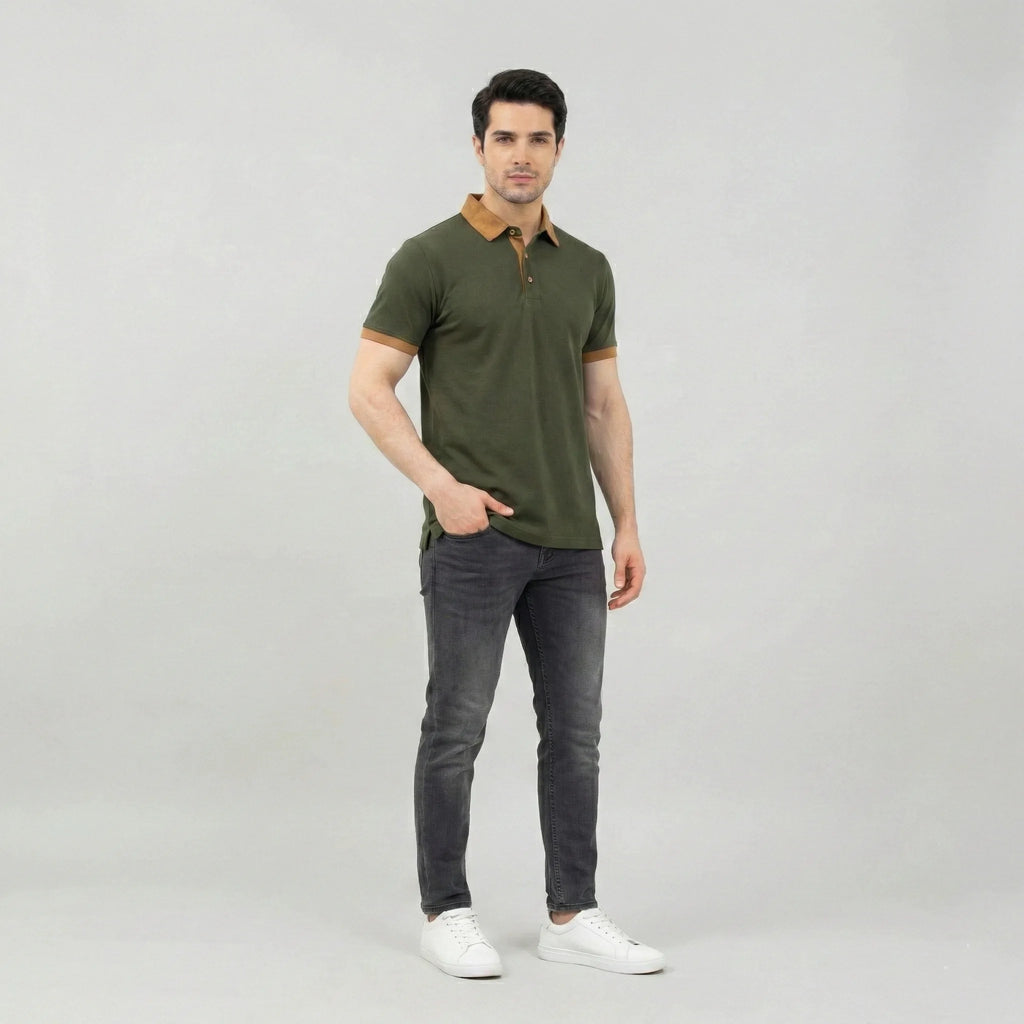 Olive Contrast Trim Designer Polo