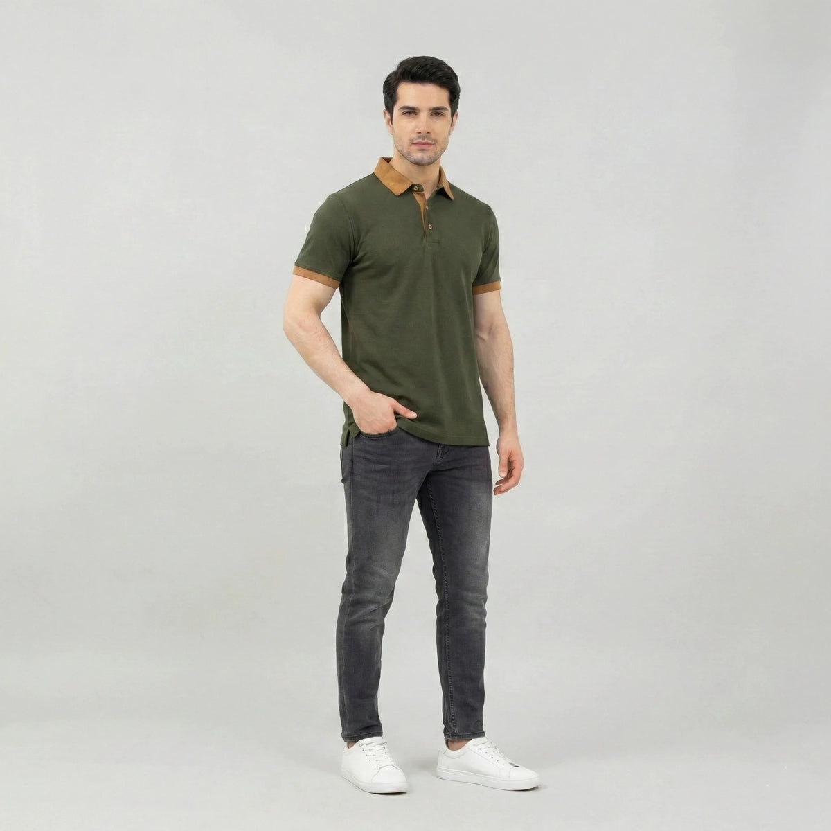 Olive Contrast Trim Designer Polo