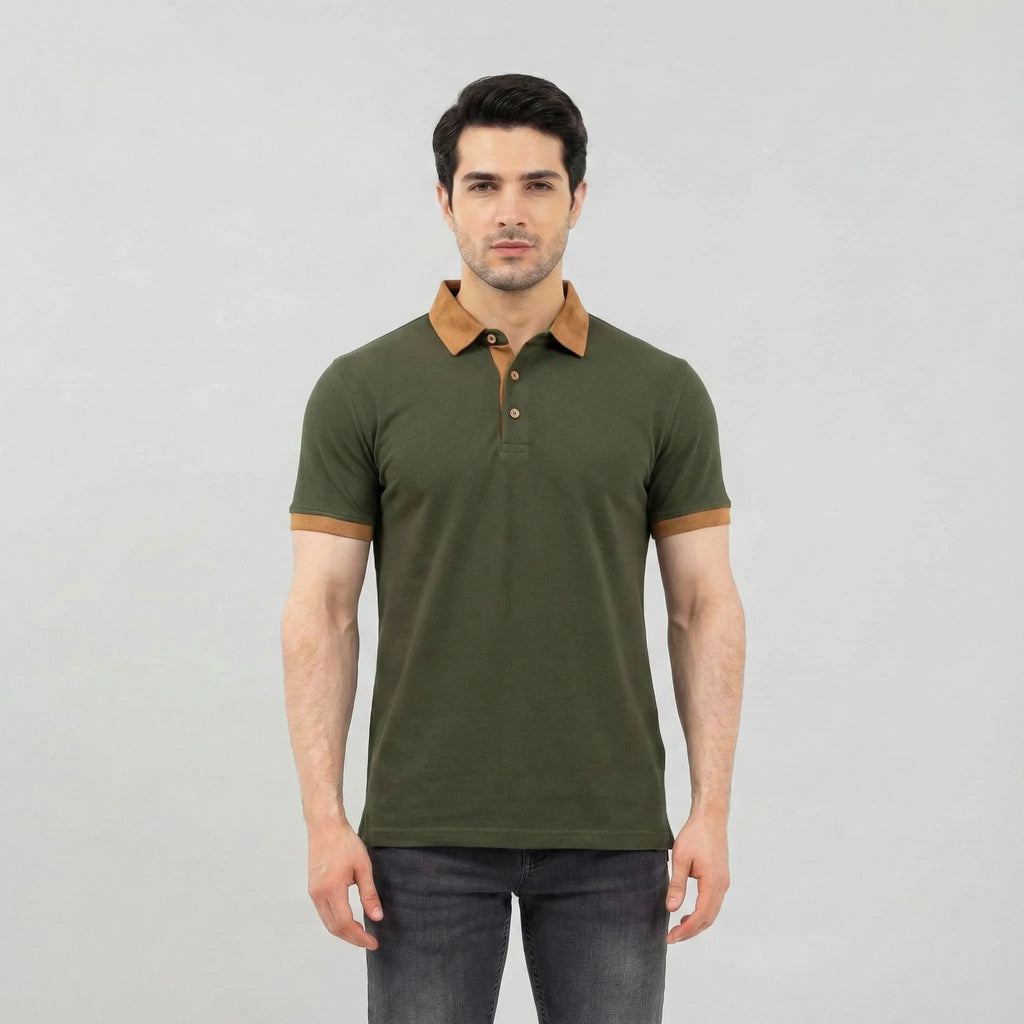 Olive Contrast Trim Designer Polo
