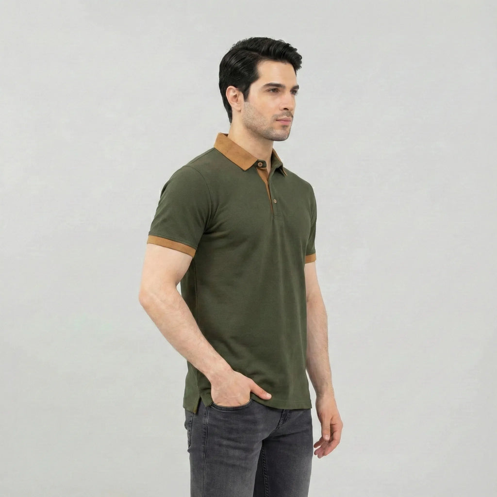 Olive Contrast Trim Designer Polo