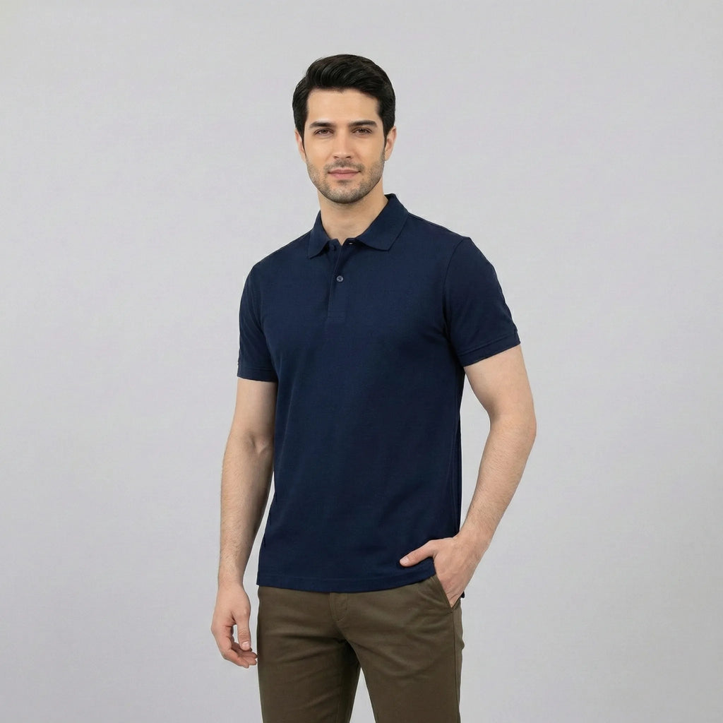 Classic Navy Blue Pique Polo