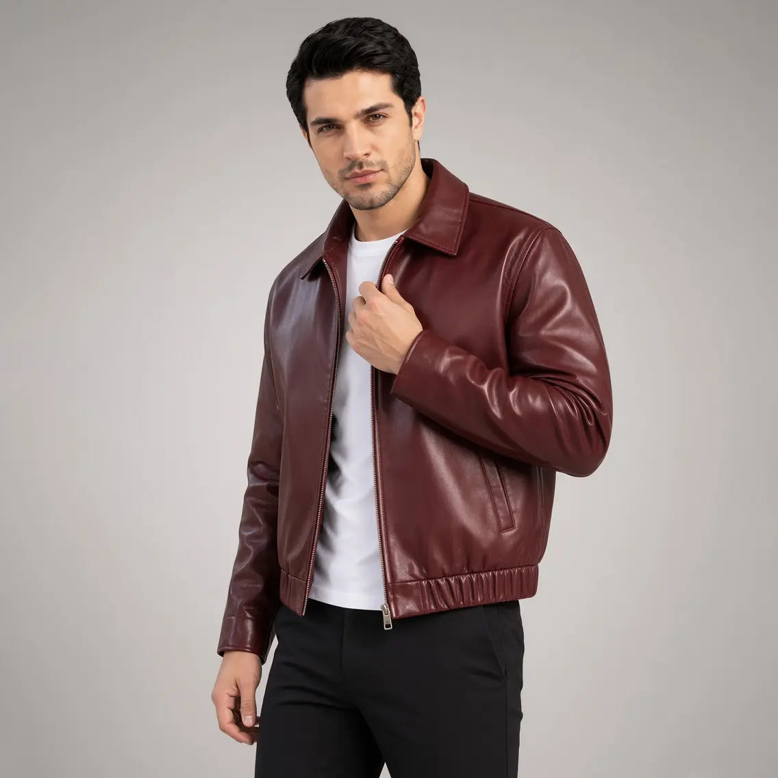 Burgundy Faux Leather Jacket