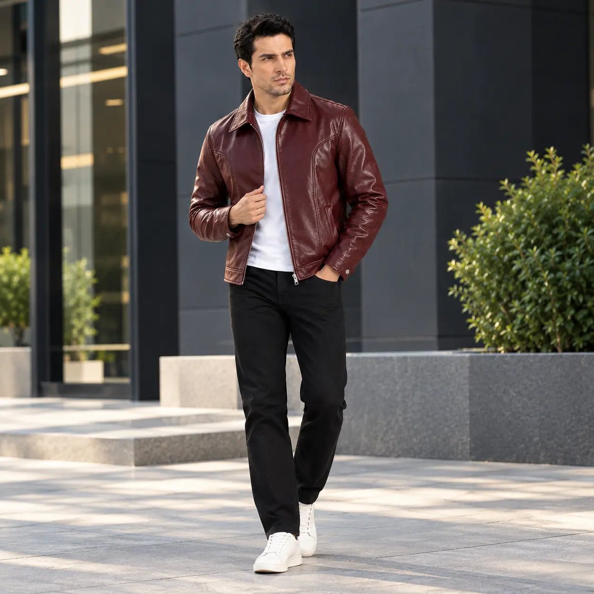 Men’s Burgundy Leather Jacket