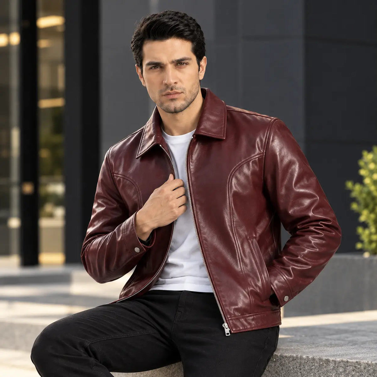 Men’s Burgundy Leather Jacket