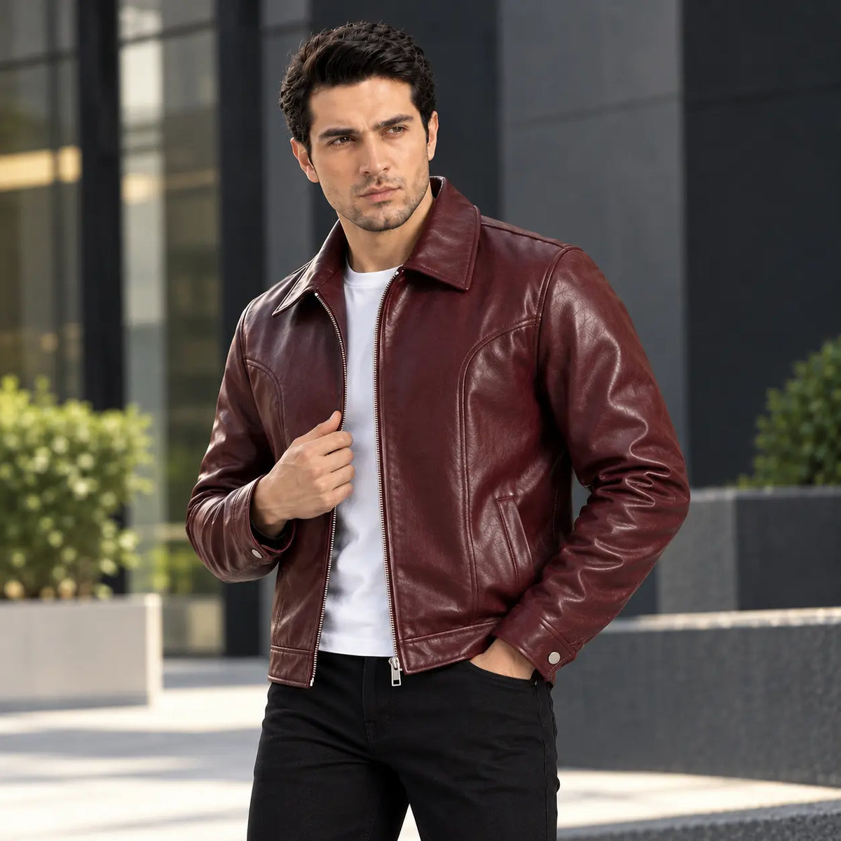 Men’s Burgundy Leather Jacket